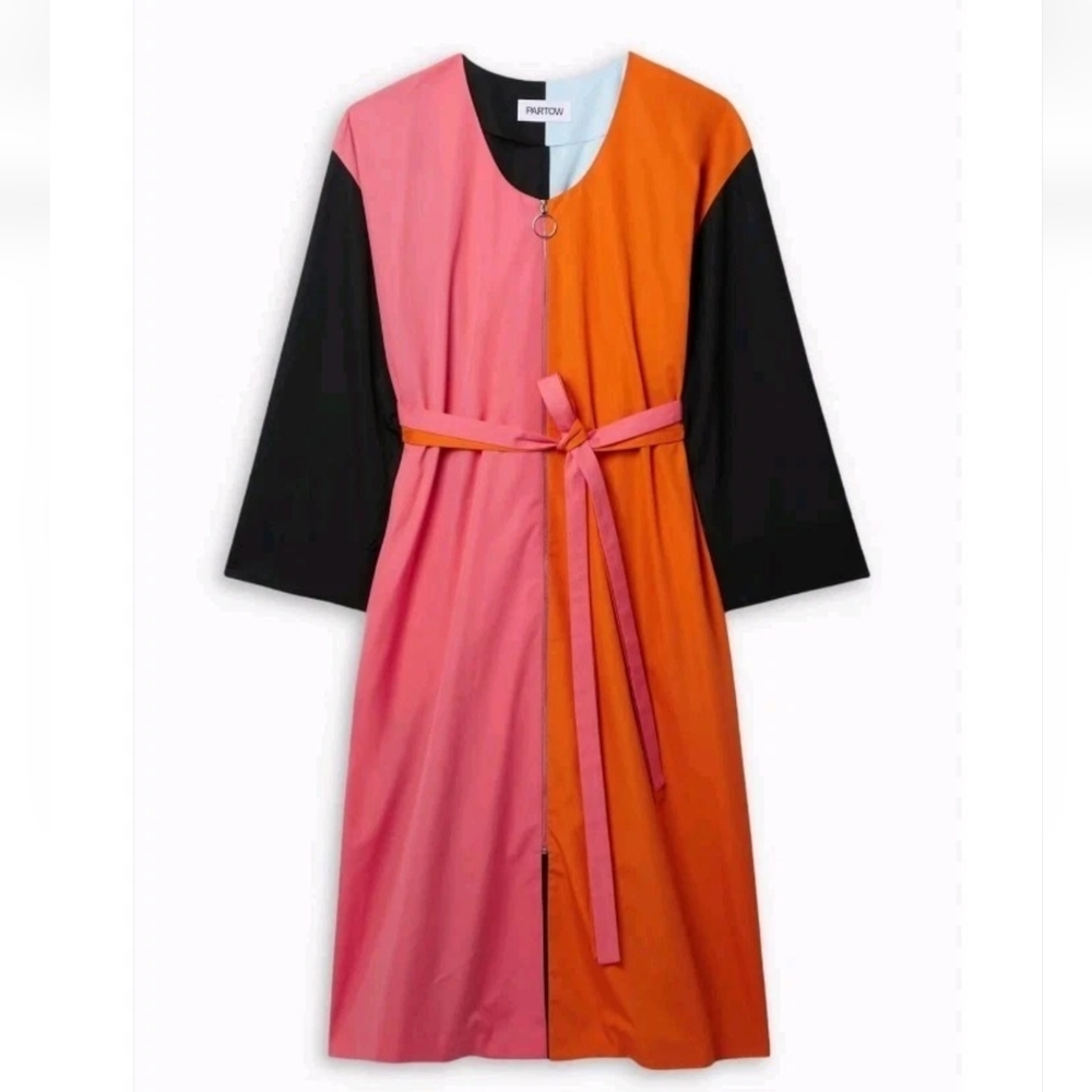 Partow Andy Colorblock Artwear Midi Dress Belted Quiet Luxury Size 12